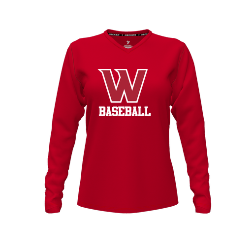 [FTLVCFRD-FYXS-LOGO1] Decker Comfort T-Shirt (Female Youth XS, Red, V Neck, Logo 1, Long Sleeve)