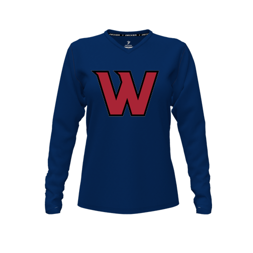 [FTLVPTNV-FYXS-LOGO2] Decker Performance T-Shirt (Female Youth XS, Navy, V Neck, Logo 2, Long Sleeve)