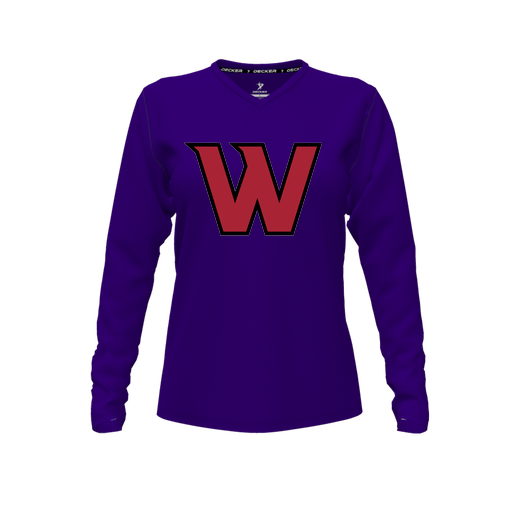 [FTLVPTPP-FYXS-LOGO2] Decker Performance T-Shirt (Female Youth XS, Purple, V Neck, Logo 2, Long Sleeve)